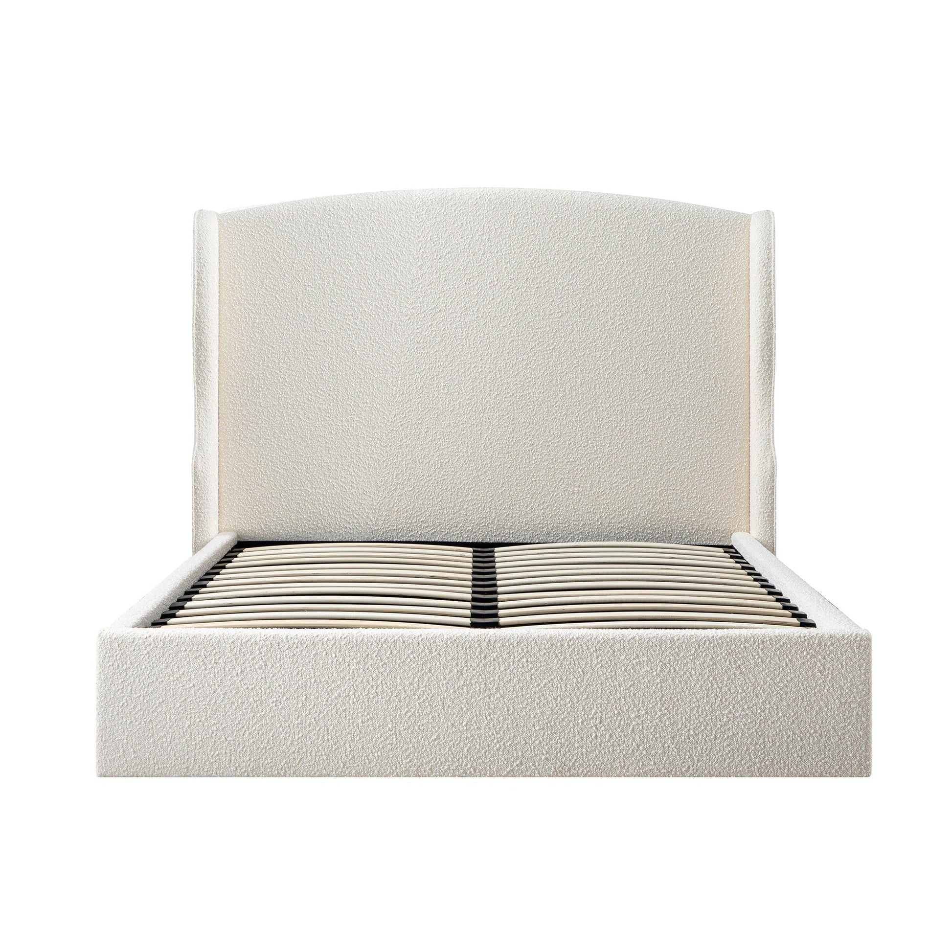Kimberly Winged Upholstered Bed with Storage, Ecru Boucle