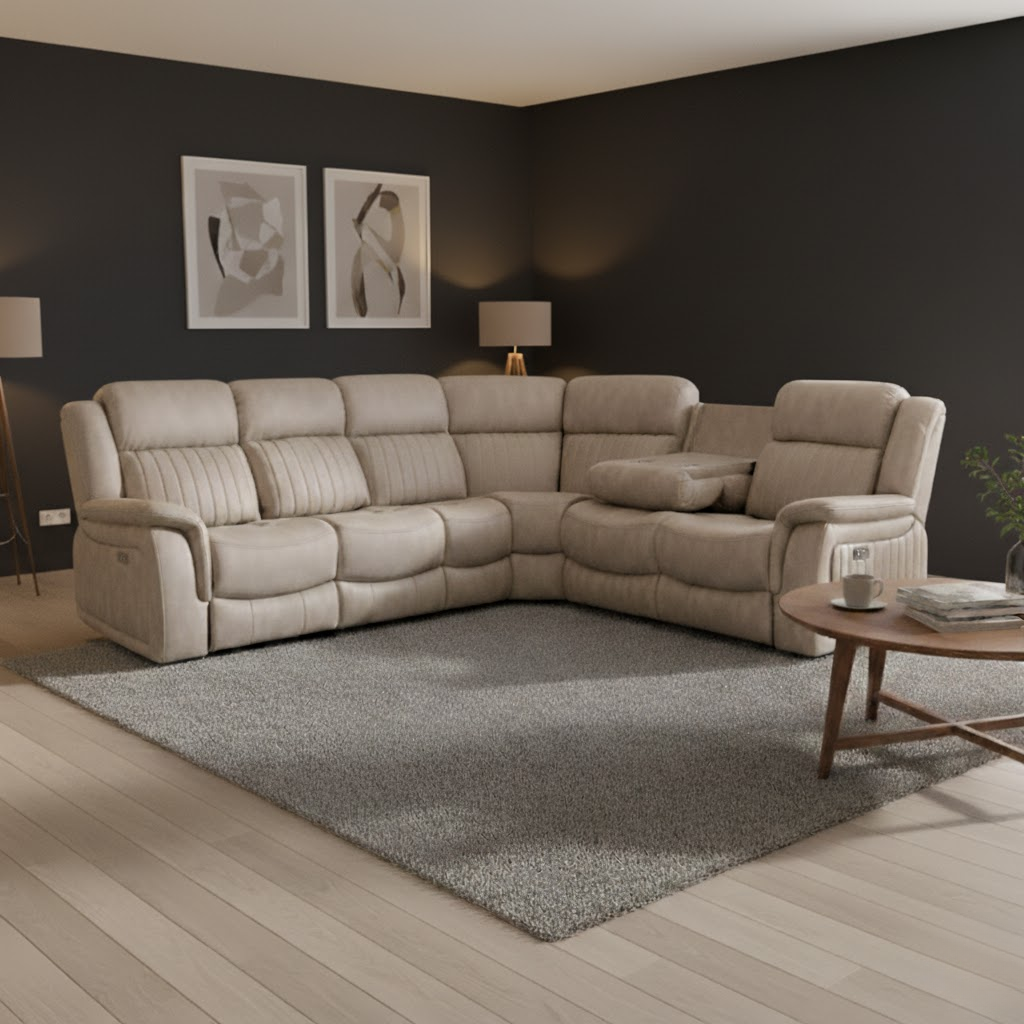 Eleanor Stone Corner Sofa with Power Recliner Option