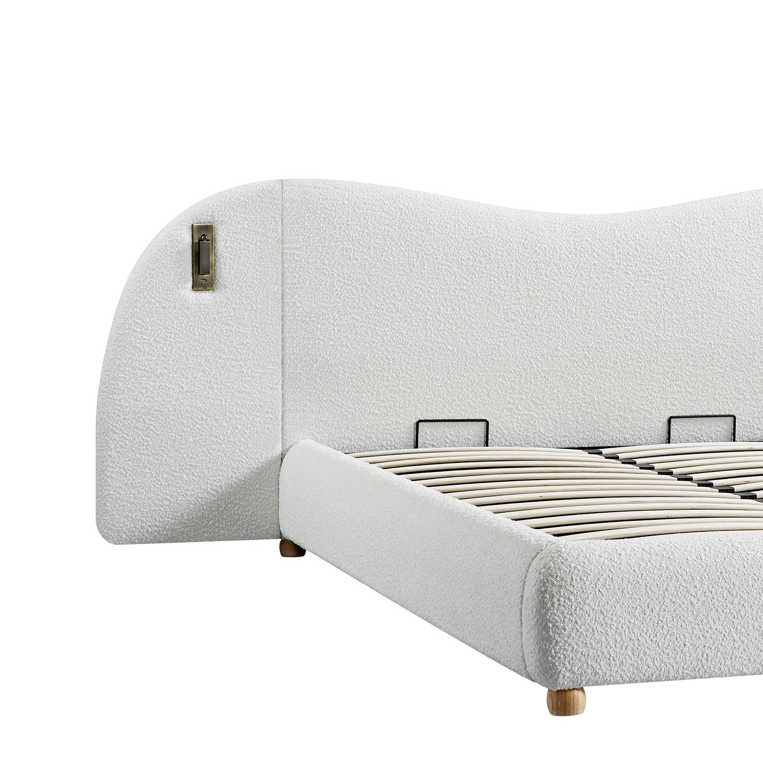 Egerie Extended Headboard Ottoman Bed with Storage, Beige Boucle
