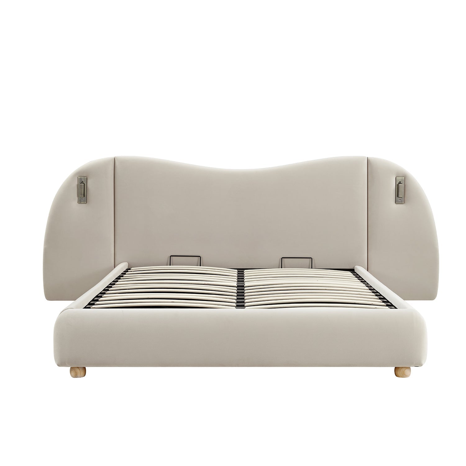 Egerie Extended Headboard Ottoman Bed with Storage, Champagne Velvet