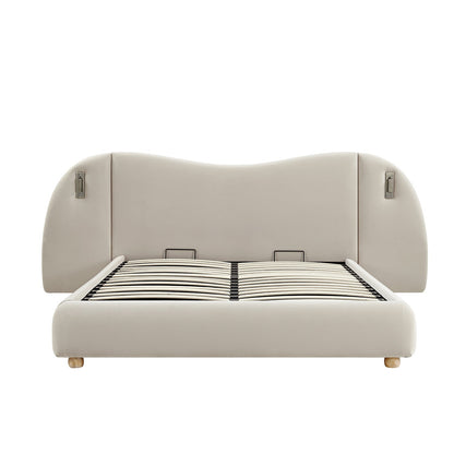 Egerie Extended Headboard Ottoman Bed with Storage, Champagne Velvet
