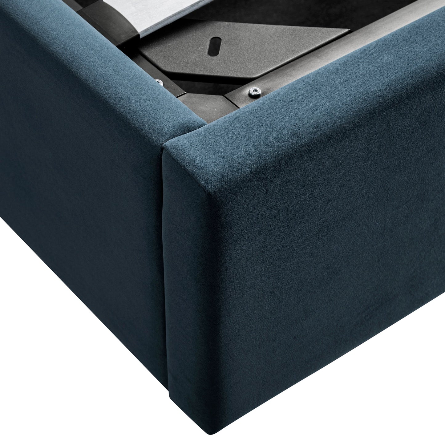 Kimberly Winged Upholstered Bed with Storage, Aegean Blue Velvet