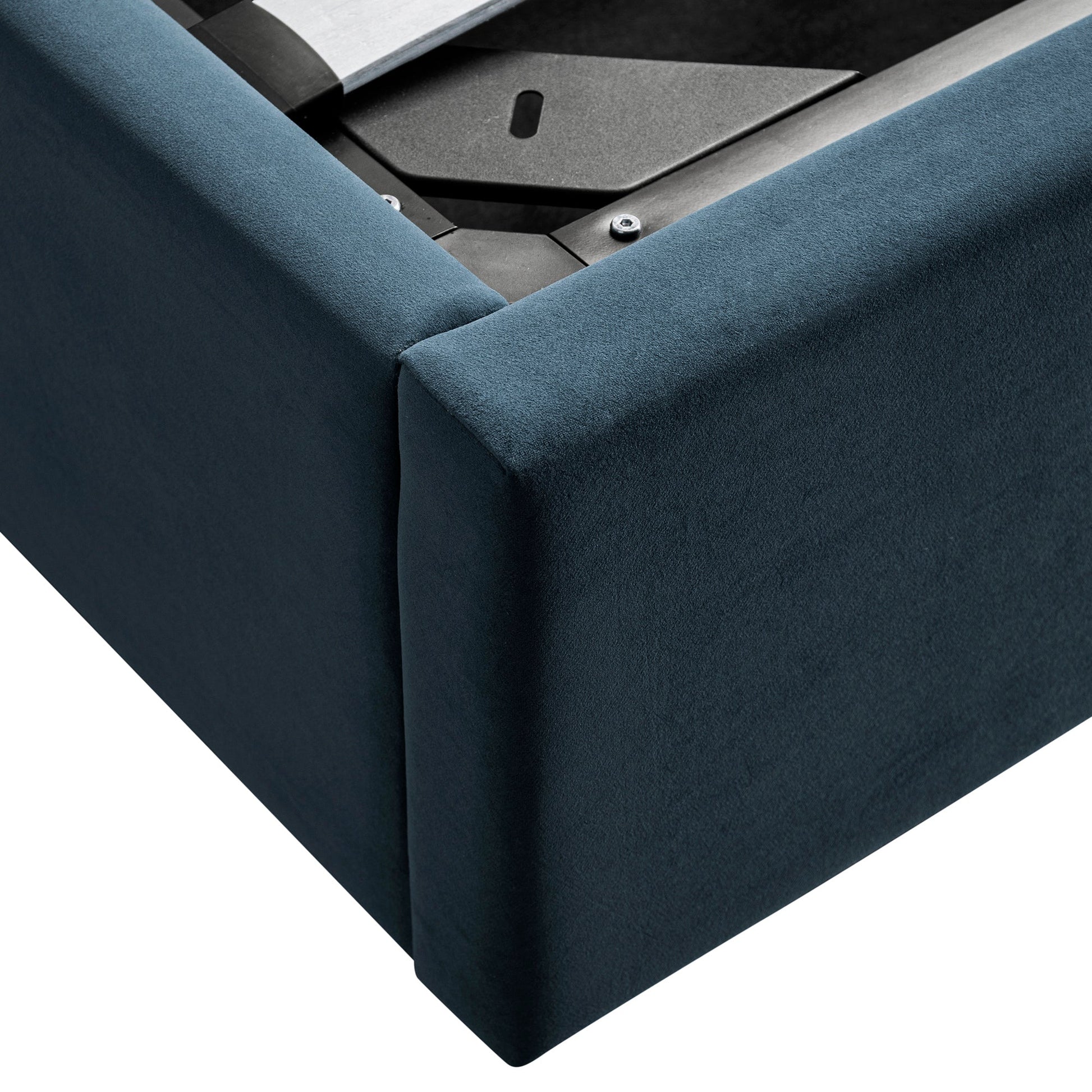 Kimberly Winged Upholstered Bed with Storage, Aegean Blue Velvet