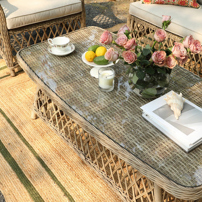 Willowbrook Lattice Weave Rattan 5-Seater Outdoor Sofa Set with Rising Table, Natural