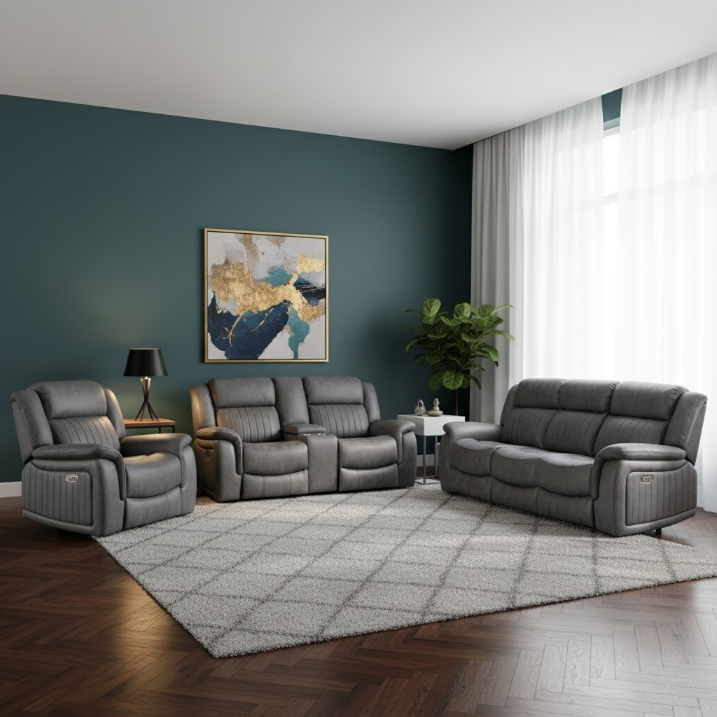 Eleanor Grey Recliner Sofa Set with Manual & Power Options (3+2+1)