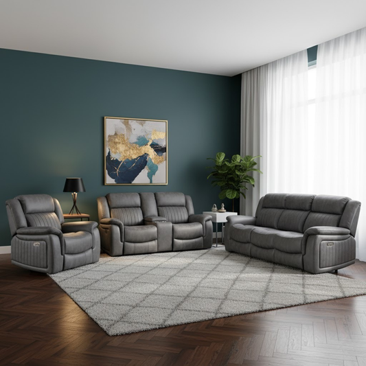 Eleanor Grey Recliner Sofa Set with Manual & Power Options (3+2+1)