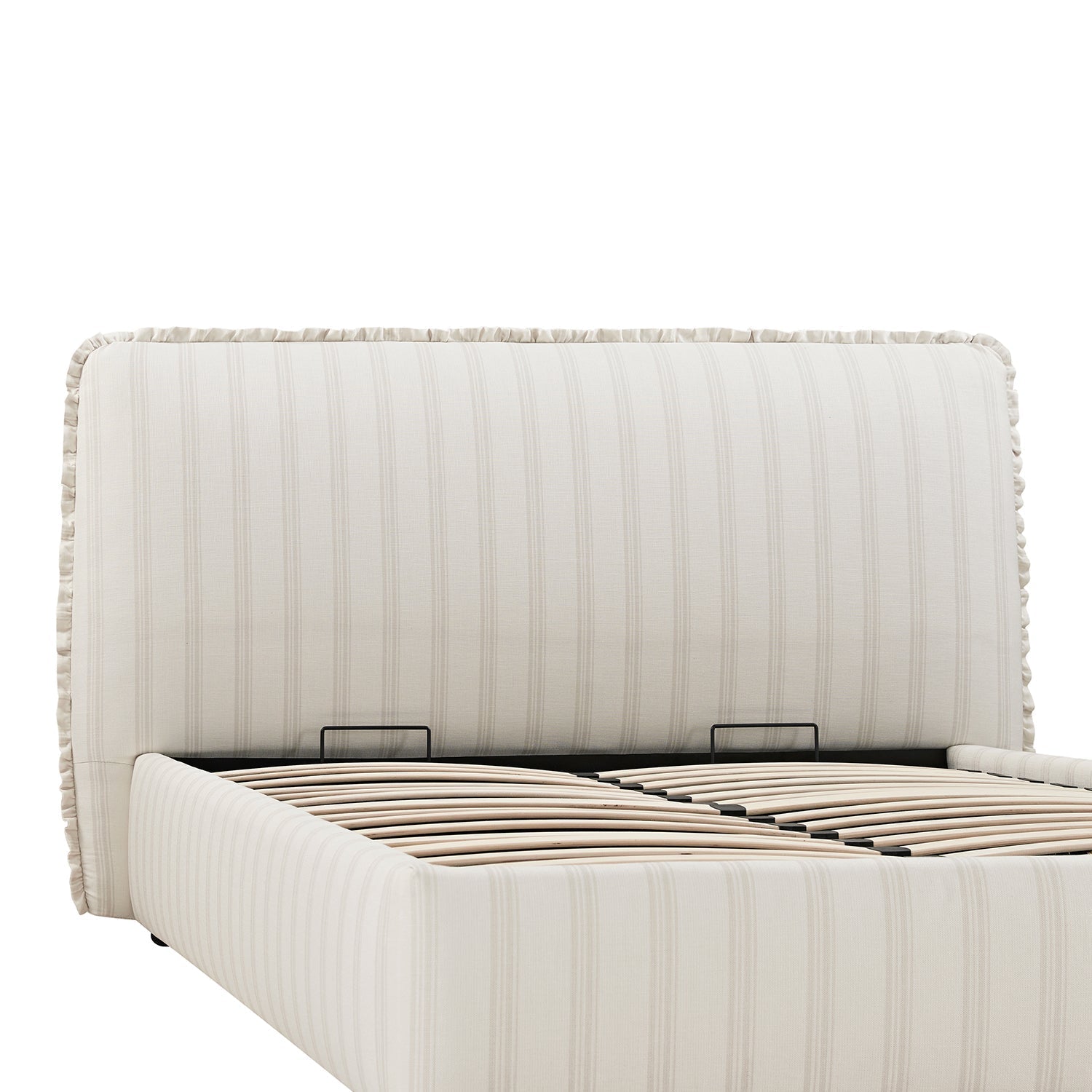 Celeste Upholstered Bed with Storage with Ruffled Headboard, Seashell Stripe