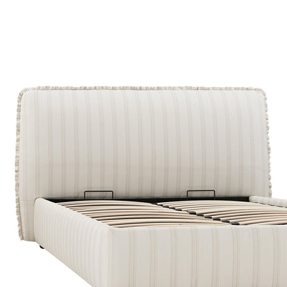 Celeste Upholstered Bed with Storage with Ruffled Headboard, Seashell Stripe