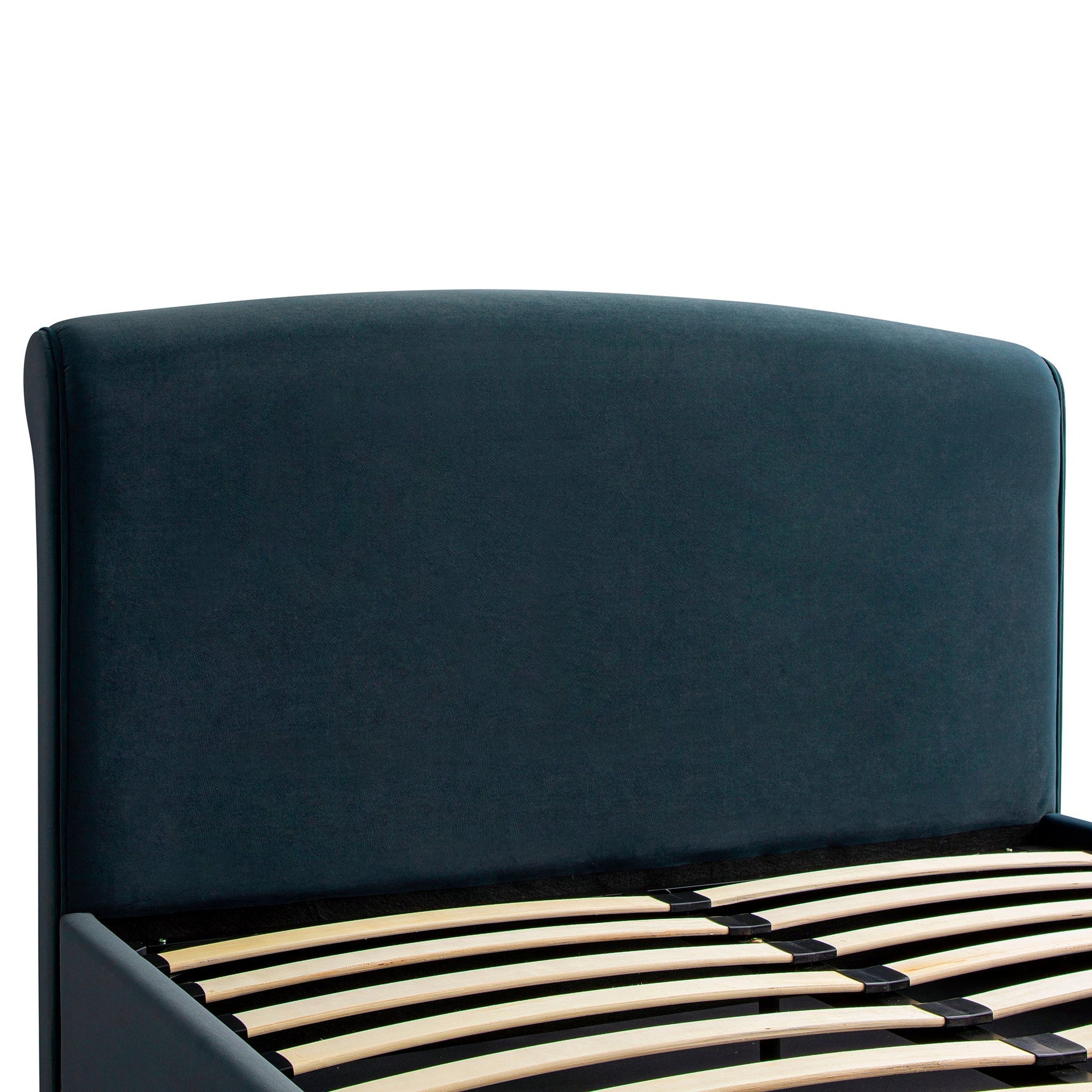 Porchester Ottoman Bed with Storage, Sleigh, Aegean Blue Velvet