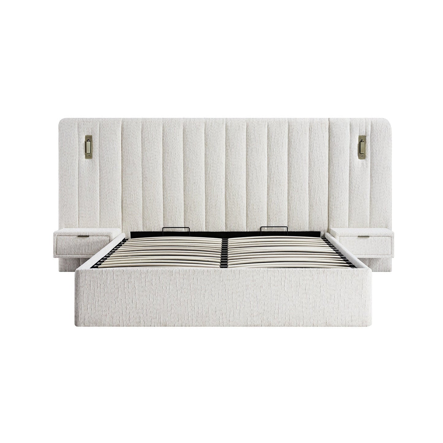 Tremezzo Oversized Ottoman Bed with Storage, Beige Textured Fabric