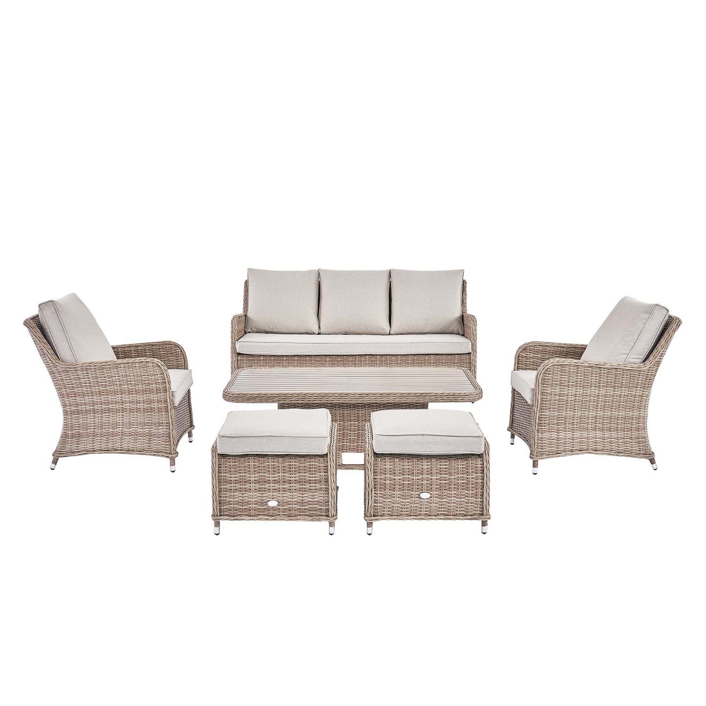 Hampshire 7-Seater Round Wicker Rattan Outdoor Sofa Set with Rising Table, Natural