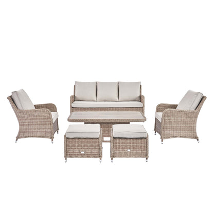 Hampshire 7-Seater Round Wicker Rattan Outdoor Sofa Set with Rising Table, Natural