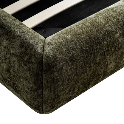Thera Pillow Headboard Upholstered Bed, Moss Green Chenille