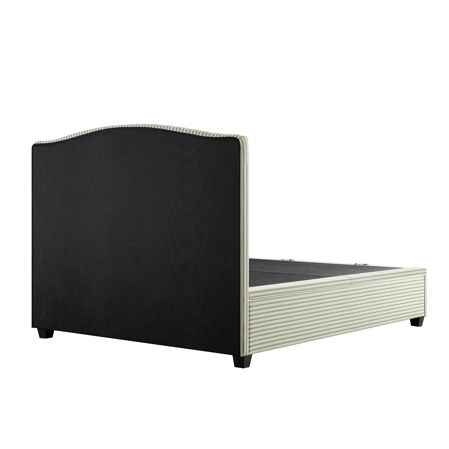 Chilworth Upholstered Ottoman Bed with Storage, Green Stripe Linen Blend