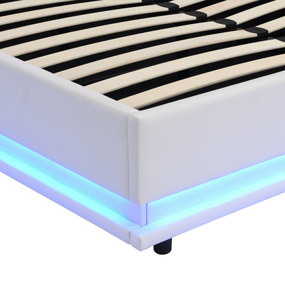 Buxton Faux Leather End Opening Ottoman Bed with Storage Frame with Muti-colour LED Light Strip (White PU)