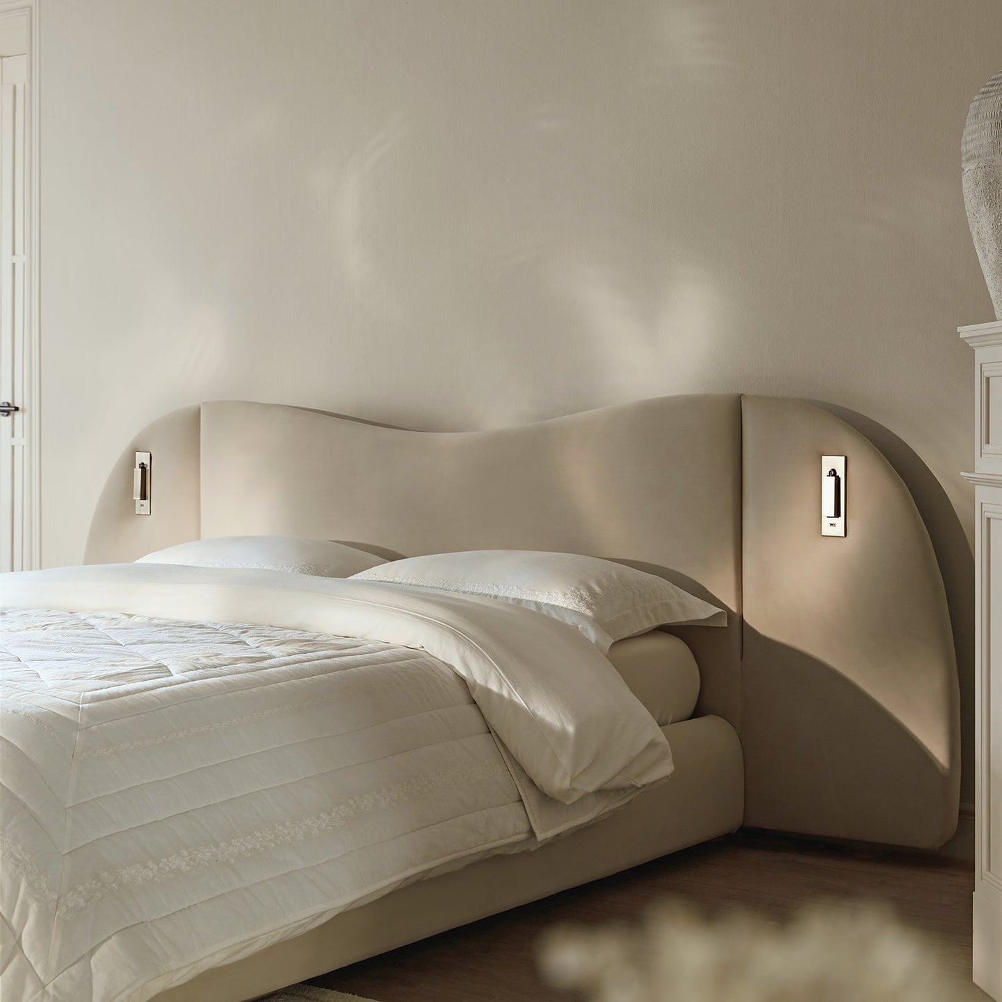 Egerie Extended Headboard Ottoman Bed with Storage, Champagne Velvet