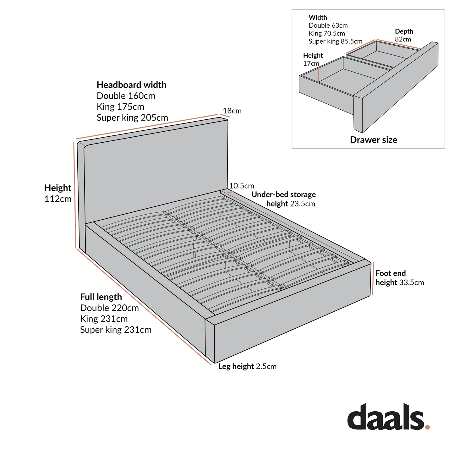 Forte Drawer Bed with Storage, Beige Linen Blend