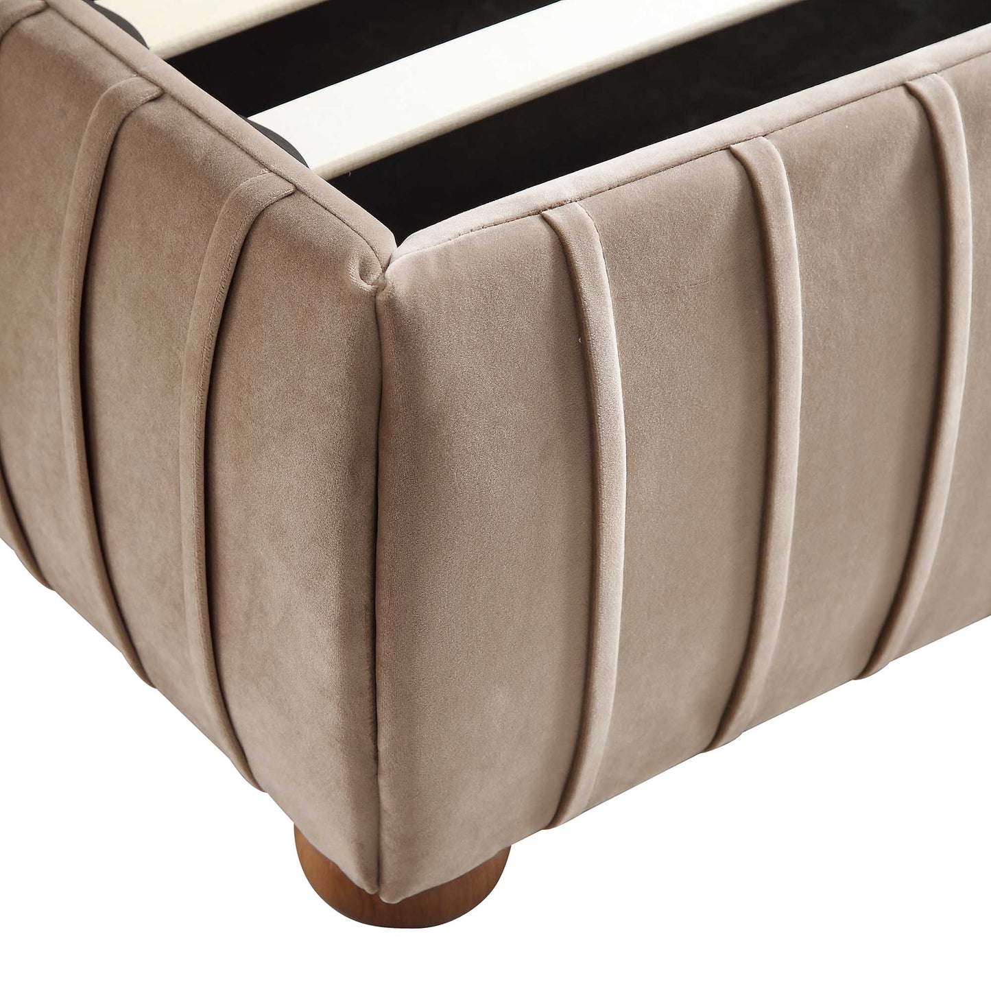 Helia Pleated Ottoman Bed with Storage, Taupe Velvet