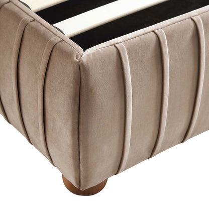 Helia Pleated Ottoman Bed with Storage, Taupe Velvet