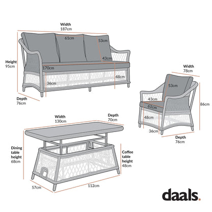 Willowbrook Lattice Weave Rattan 5-Seater Outdoor Sofa Set with Rising Table, Natural
