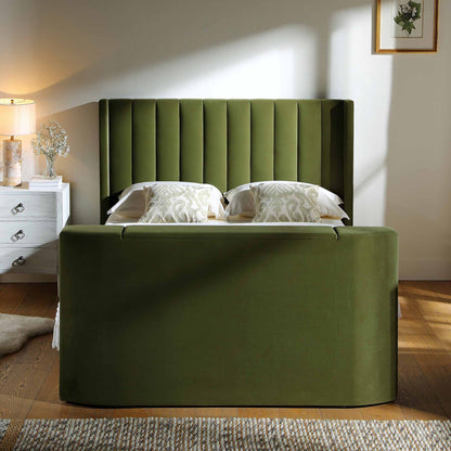 Wilton Moss Green Velvet TV Bed with Ottoman Storage