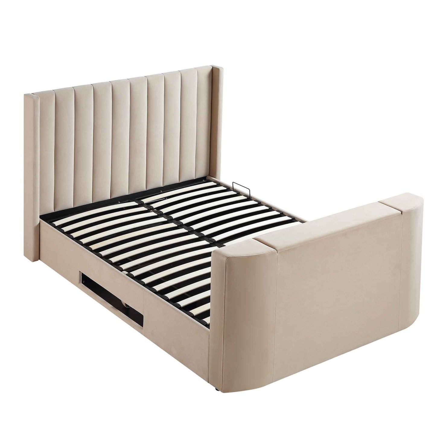 Wilton Champagne Velvet TV Bed with Ottoman Storage