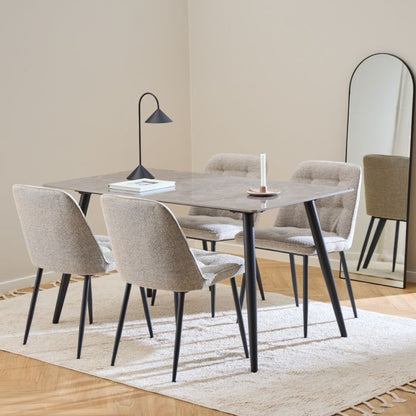 Wicklow Rectangular Dining Table in Grey/Black 140x75cm with 4 Brooke Chairs in Monza Beige