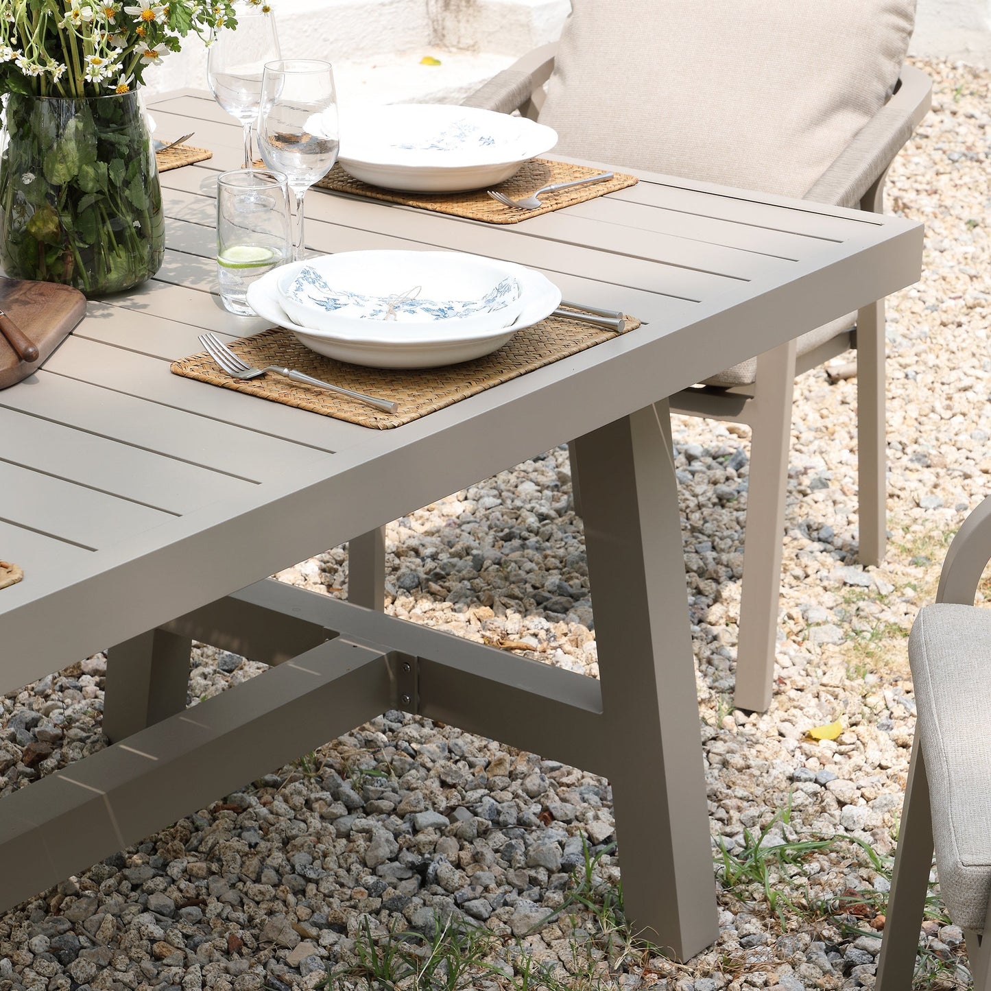 Manresa Rope 6-Seater Rectangular Garden Dining Set, Taupe and Beige