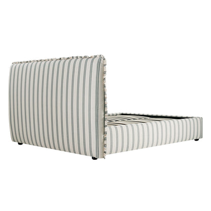 Celeste Upholstered Bed with Storage with Ruffled Headboard, Laurel Green Stripe