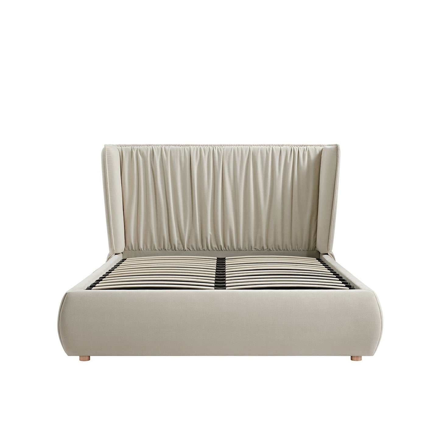 Astrid Ruched Wingback Bed, Ivory Chenille