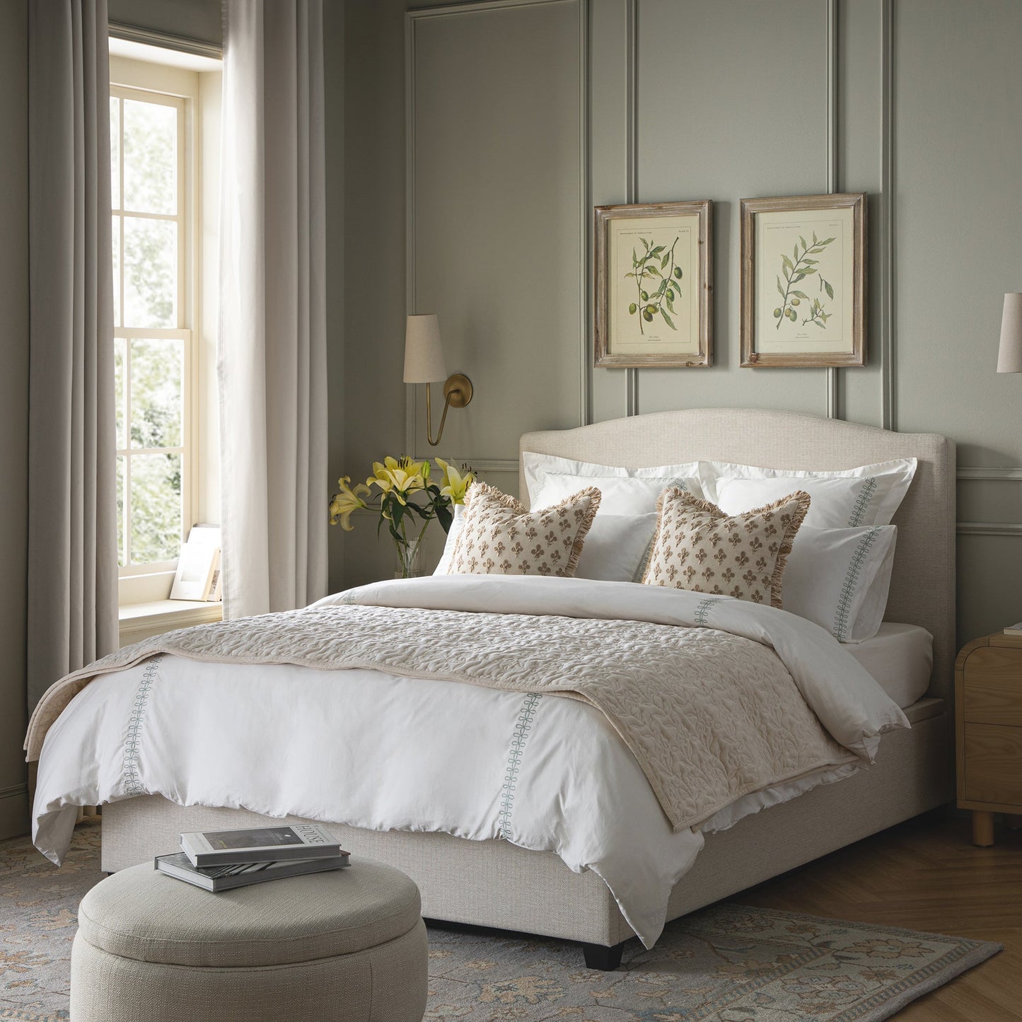 Chilworth Upholstered Ottoman Bed with Storage, Ivory Weave Fabric