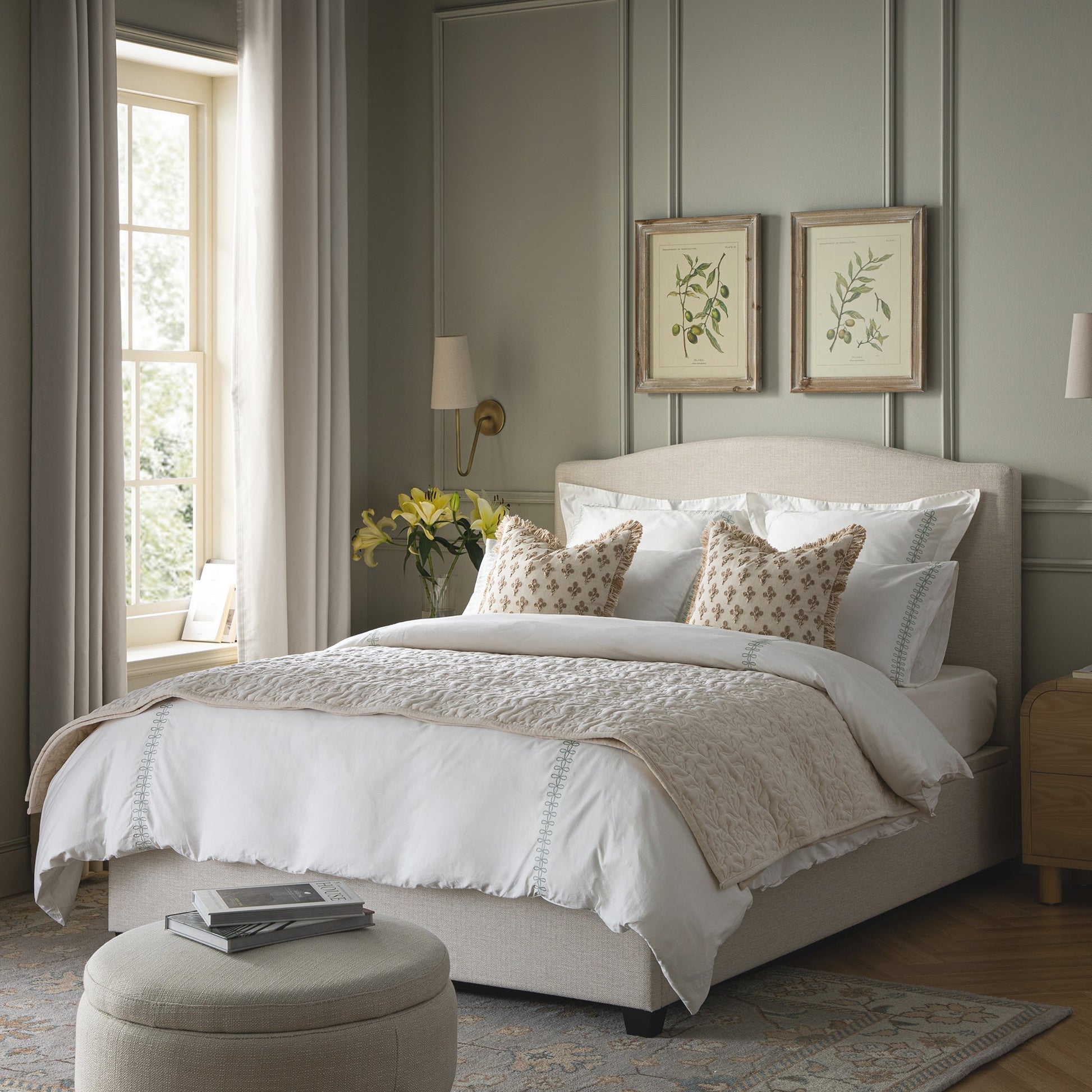 Chilworth Upholstered Ottoman Bed with Storage, Ivory Weave Fabric