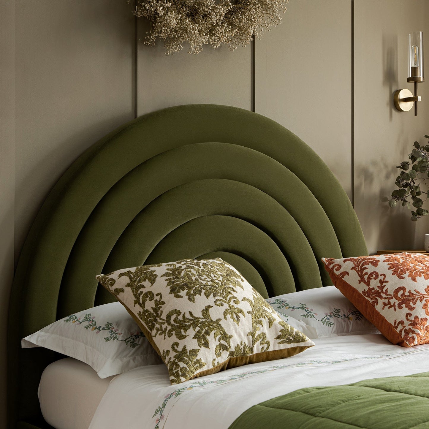 Archer Moss Green Velvet TV Bed with Ottoman Storage