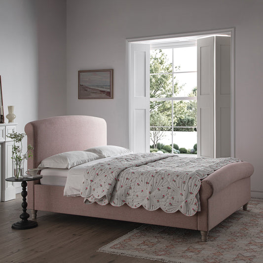 Porchester Ottoman Bed with Storage, Sleigh, Rosewater Pink Fabric