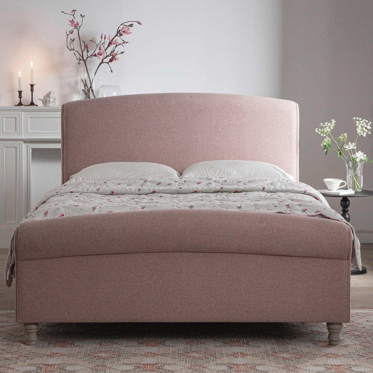 Porchester Ottoman Bed with Storage, Sleigh, Rosewater Pink Fabric