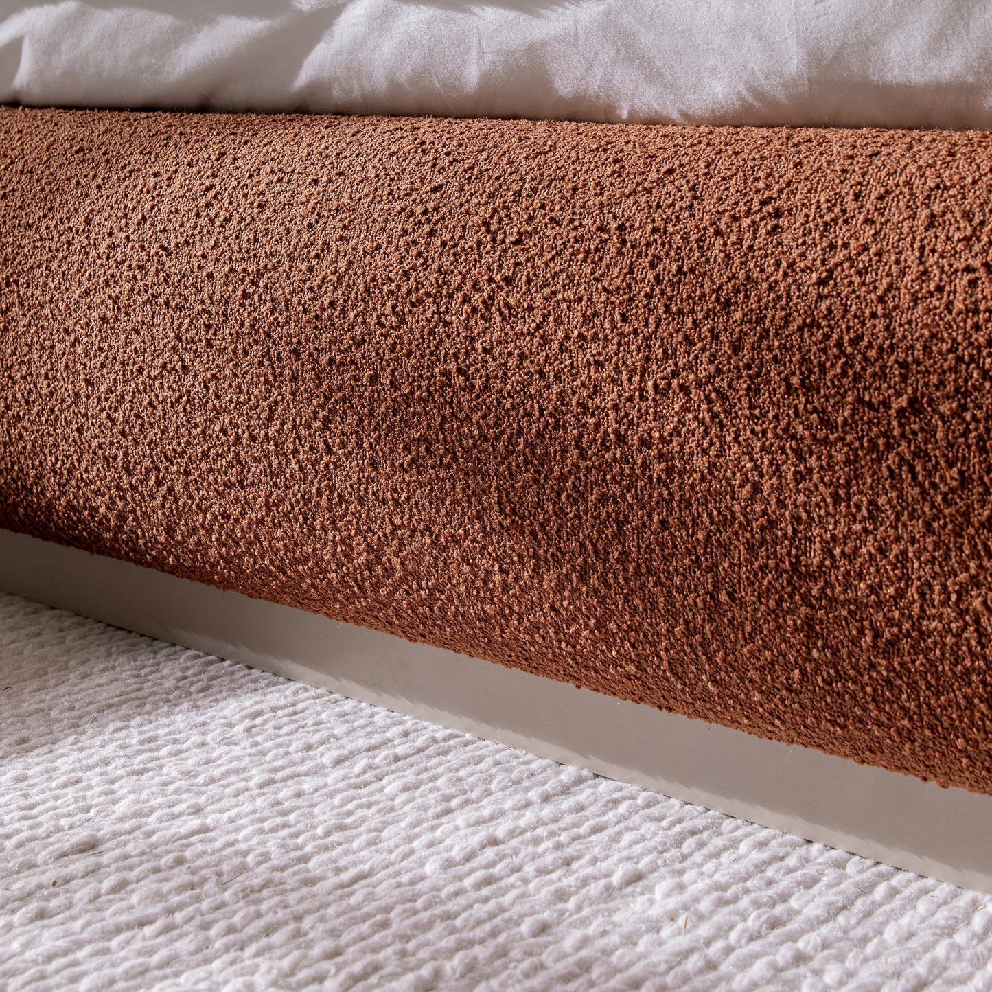 Luella Upholstered Wooden Plinth Base Bed with Storage, Rust Boucle
