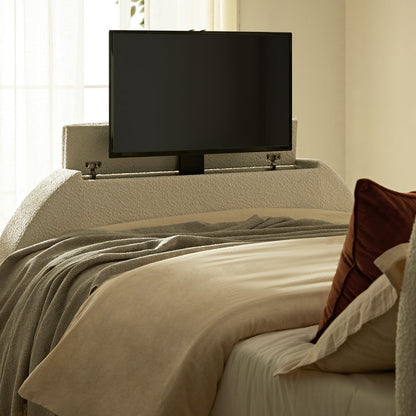 Archer White Boucle TV Bed with Ottoman Storage