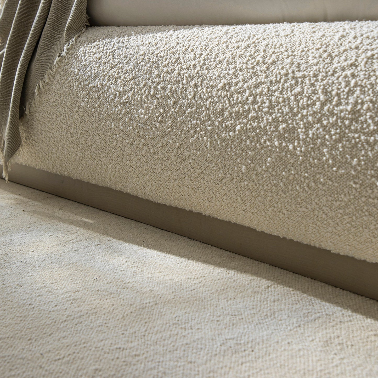 Luella Upholstered Wooden Plinth Base Bed with Storage, Ecru Boucle