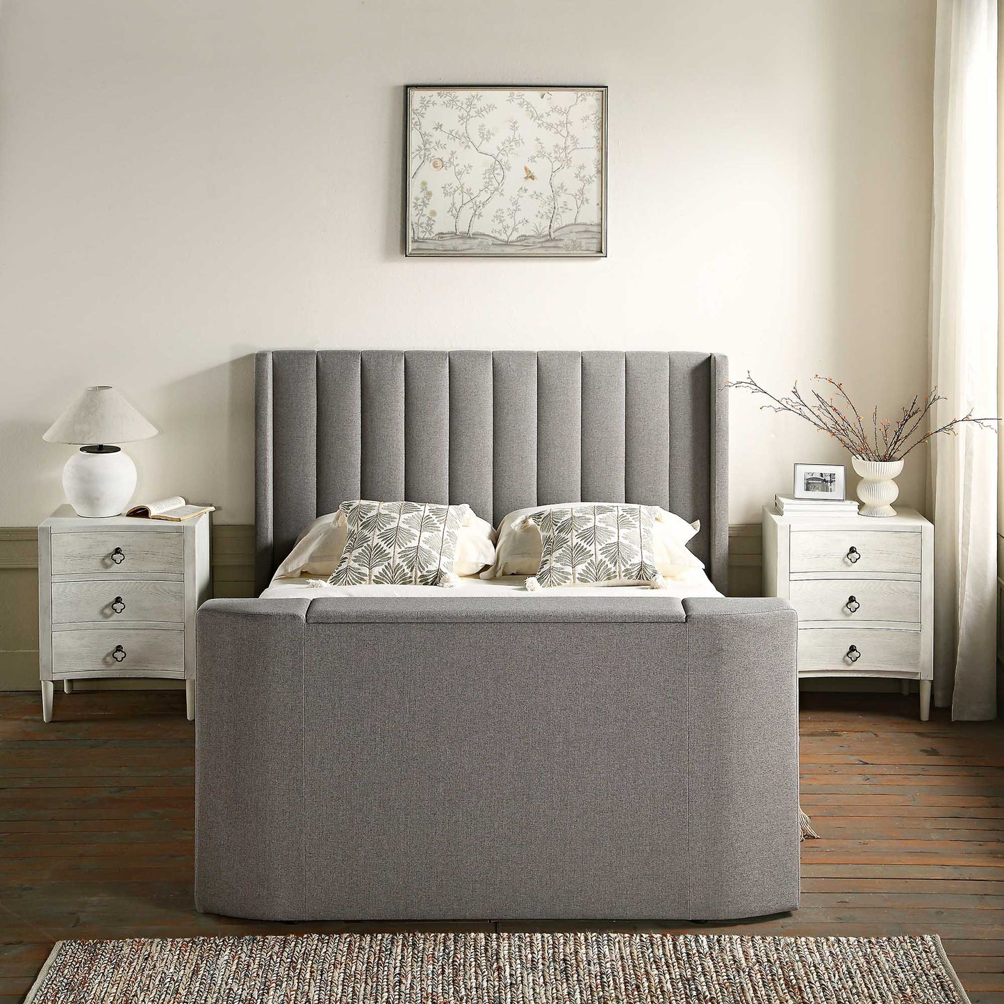 Wilton Grey Fabric TV Bed with Ottoman Storage
