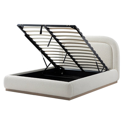 Luella Upholstered Wooden Plinth Base Bed with Storage, Ecru Boucle