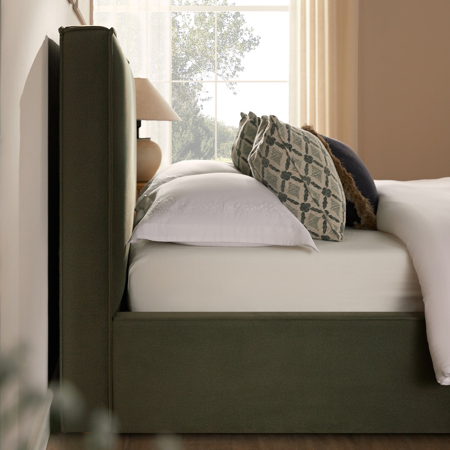 Forte Drawer Bed with Storage, Dried Herb Mohair