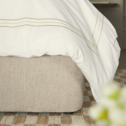 Della Extended Headboard Bed with Storage, Soft Beige Chenille