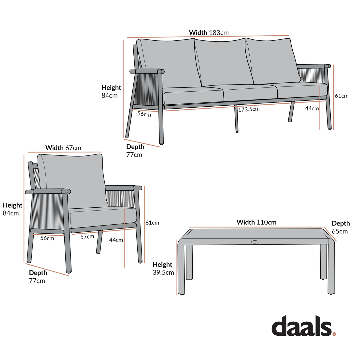 Soller Indoor and Outdoor Rope Weave 5-Seater Sofa Set