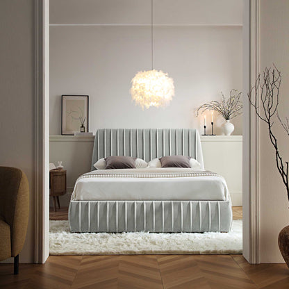 Helia Pleated Ottoman Bed with Storage, Silver Grey Velvet