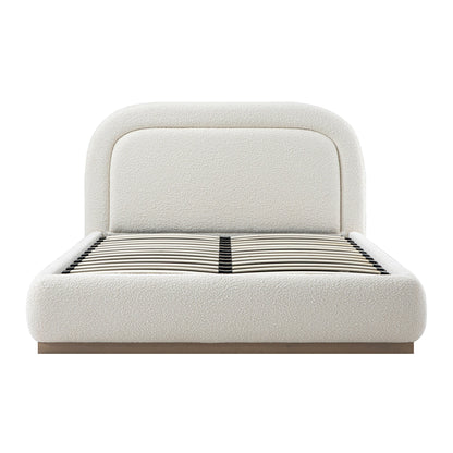 Luella Upholstered Wooden Plinth Base Bed with Storage, Ecru Boucle
