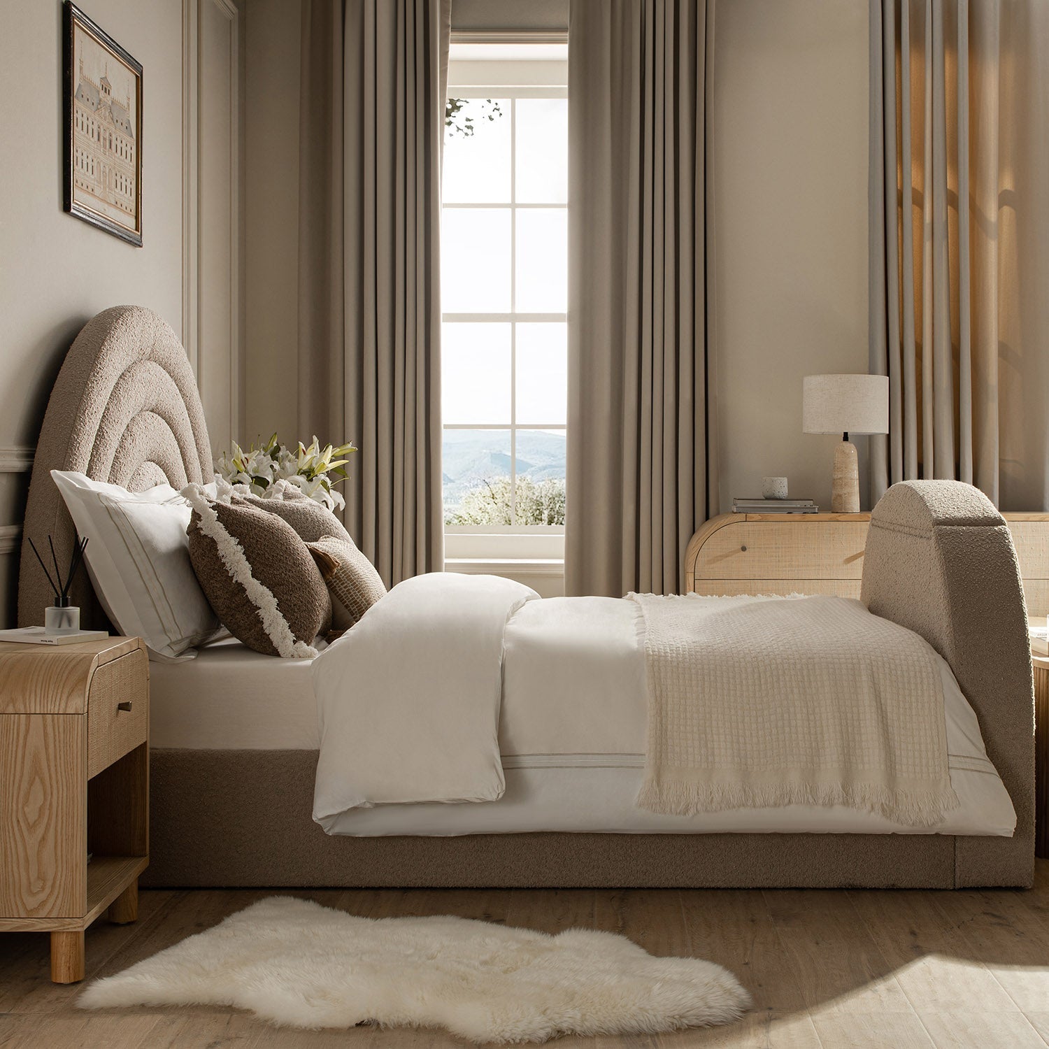 Archer Taupe Boucle TV Bed with Ottoman Storage