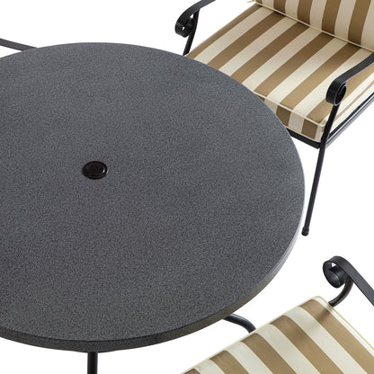 Haymes Indoor and Outdoor Metal 4-Seater Round Dining Set, Khaki Stripe