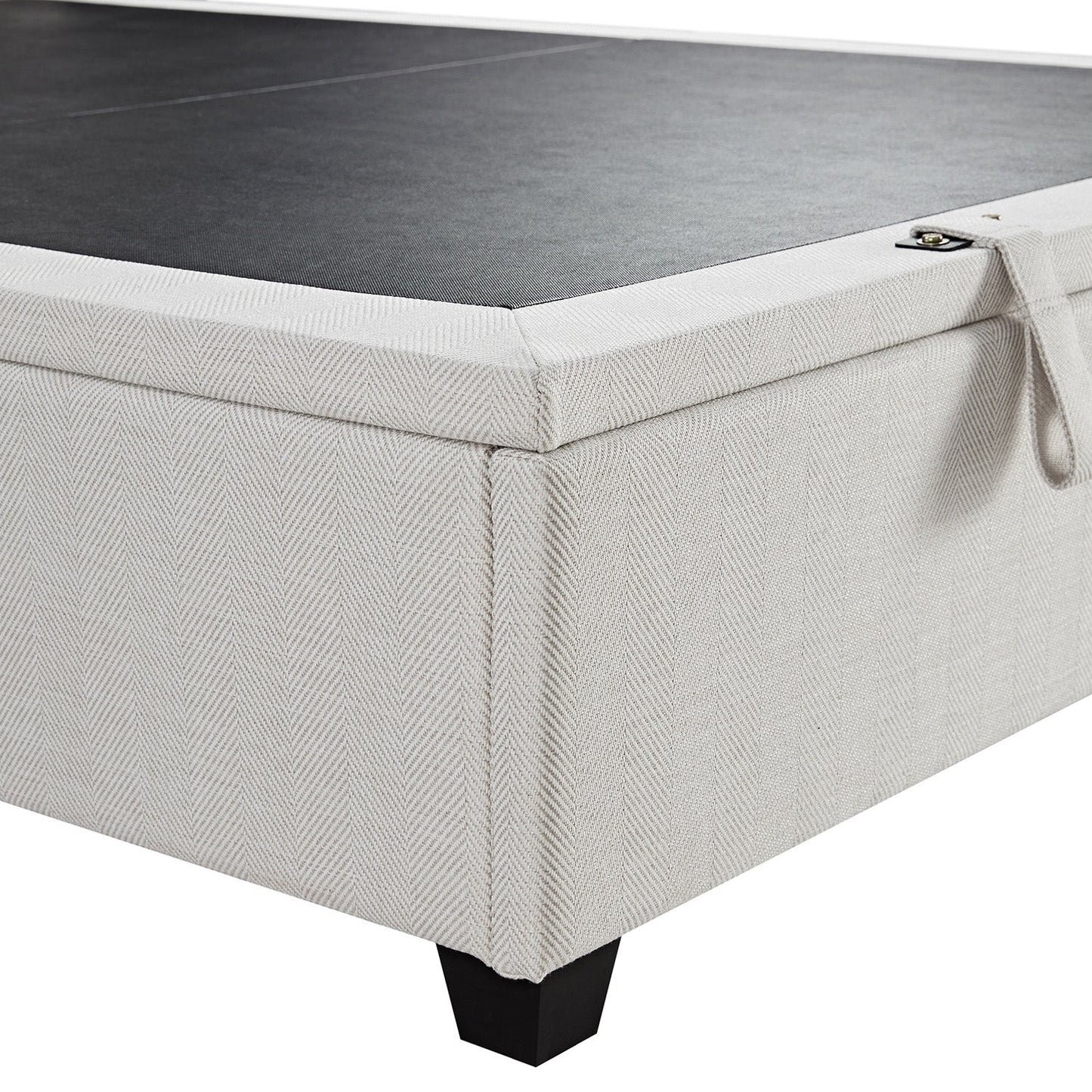 Kricia Upholstered Bed with Storage with Pillow Headboard, Oatmeal Chevron