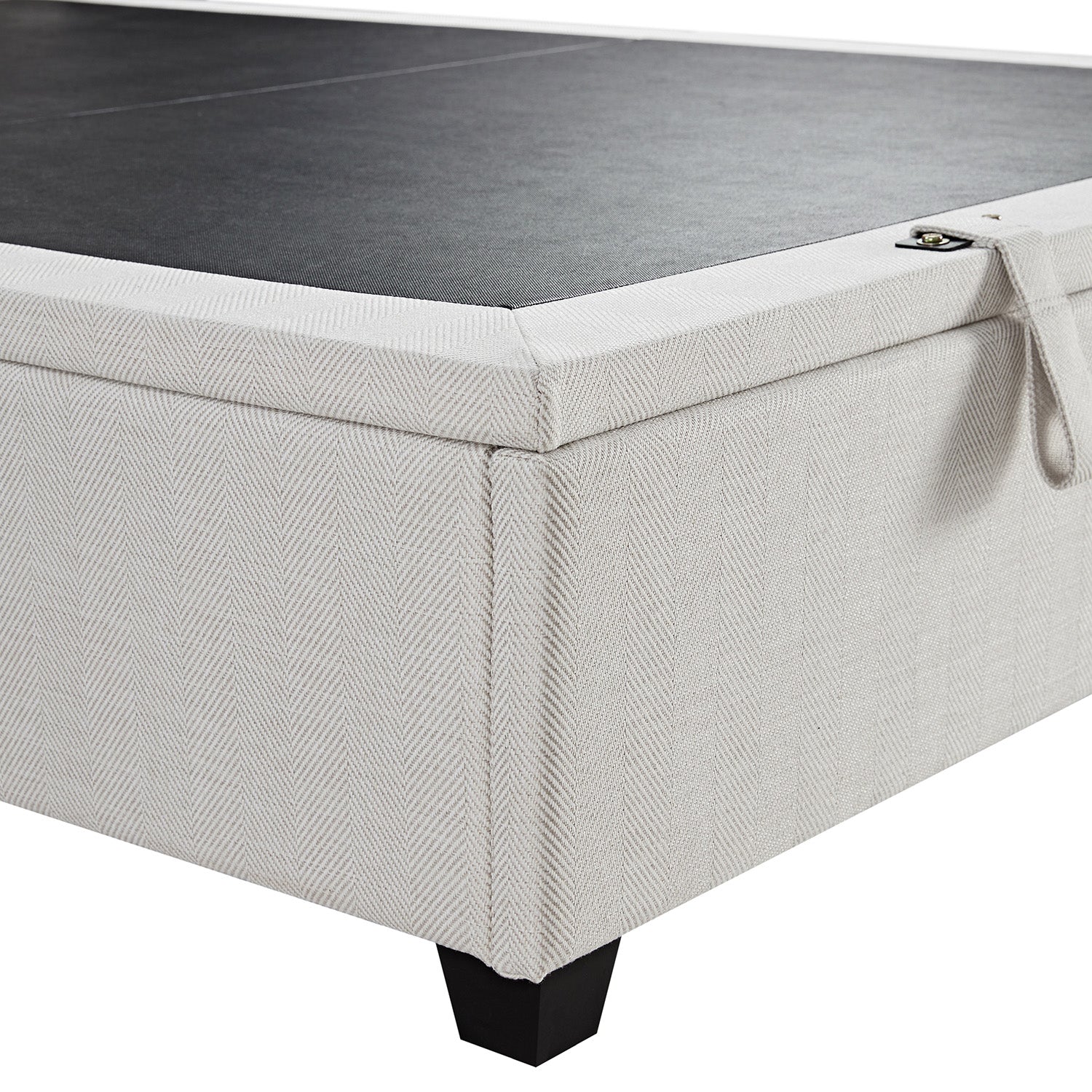 Kricia Upholstered Bed with Storage with Pillow Headboard, Oatmeal Chevron
