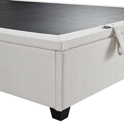 Kricia Upholstered Bed with Storage with Pillow Headboard, Oatmeal Chevron